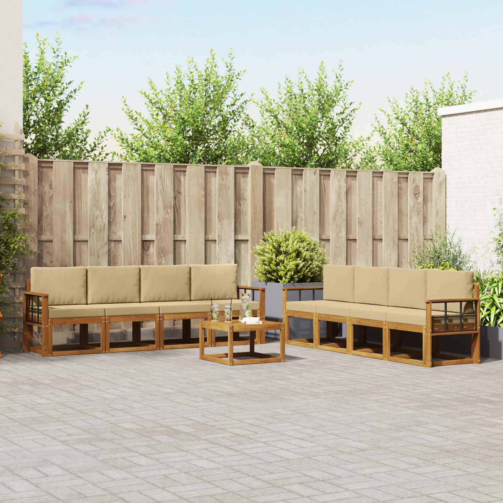 Set vanjskih sofa s jastukom 9 pcs Prirodna i bež