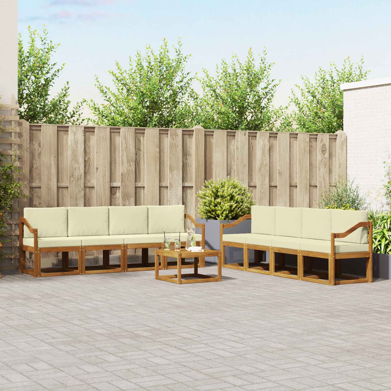 Set vanjskih sofa s jastukom 9 pcs Prirodna i krem