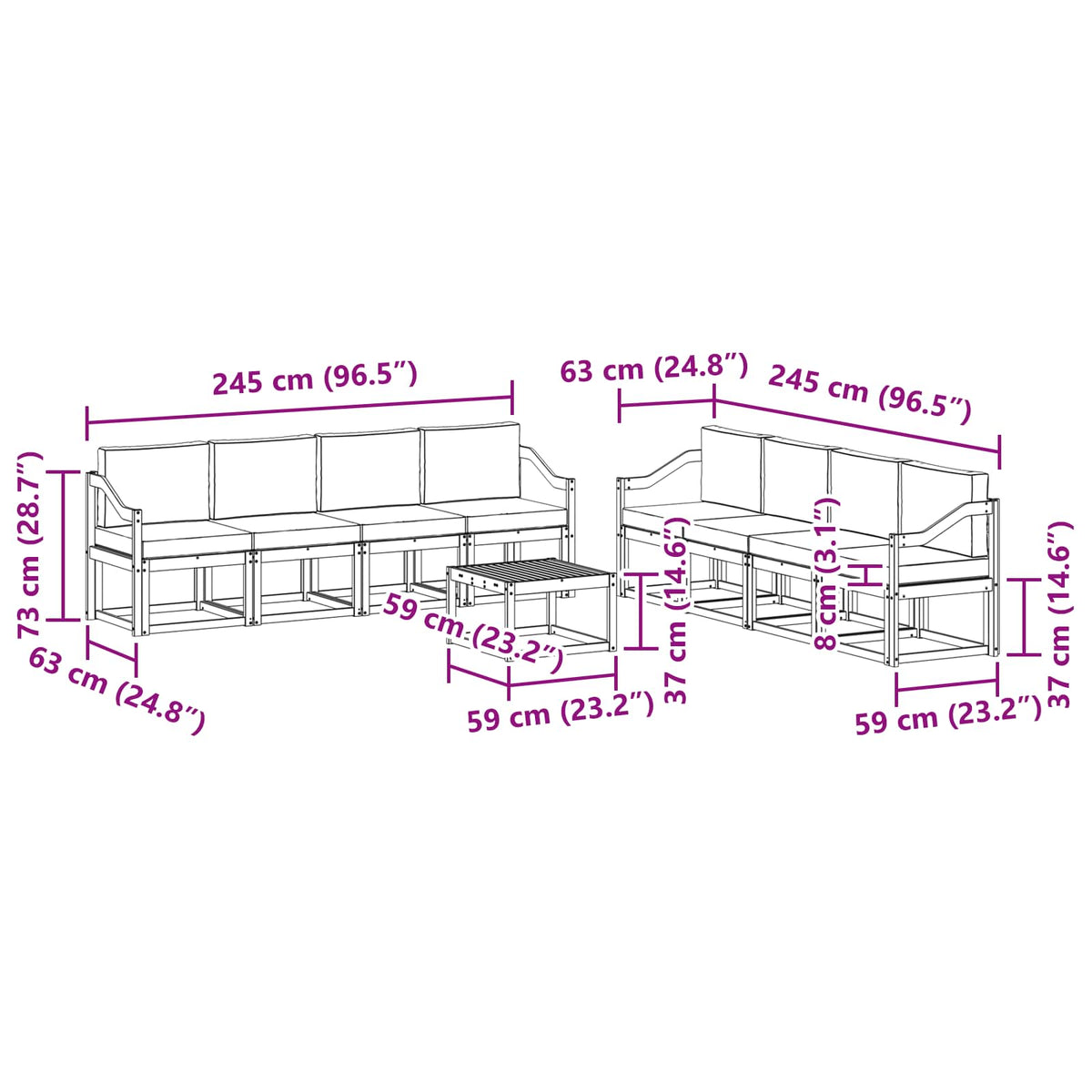 Set vanjskih sofa 9 pcs Prirodna i antracit