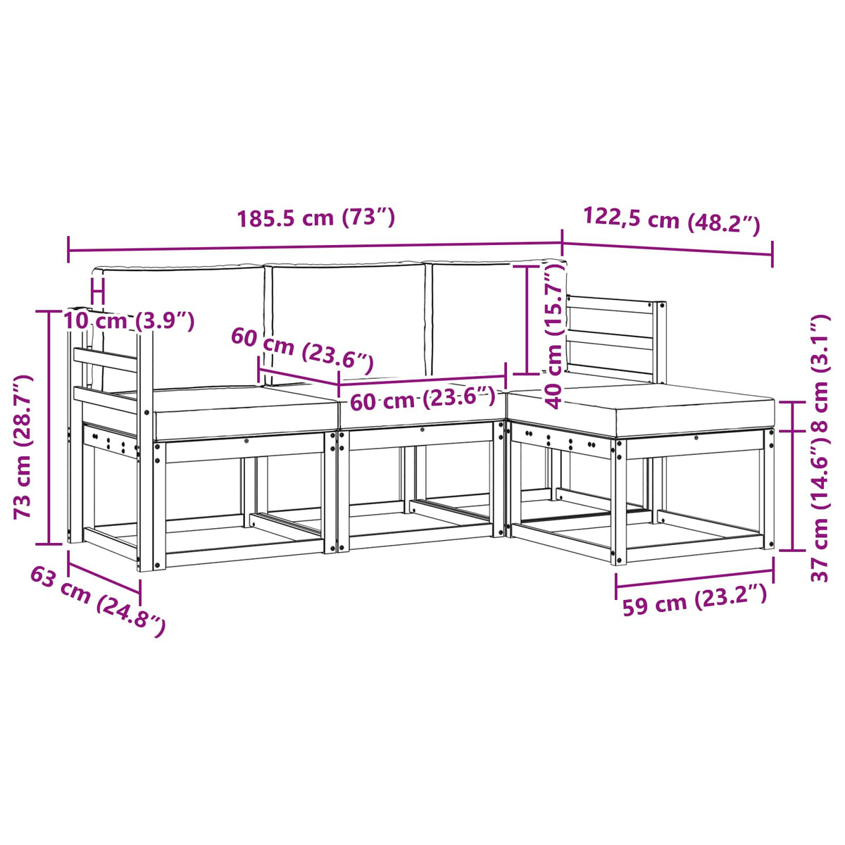 Set vanjskih sofa s jastukom 4 pcs Prirodna i krem