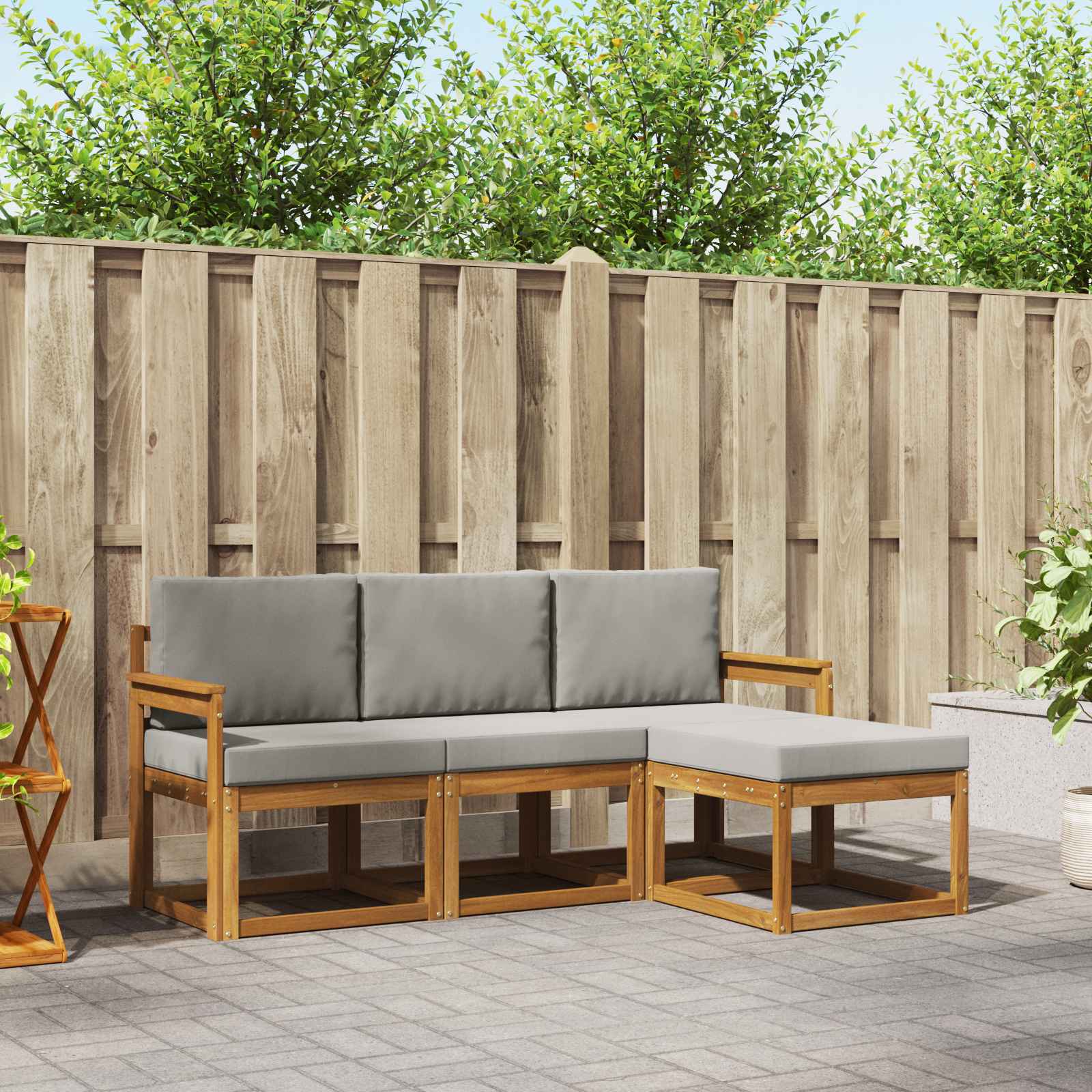 Set vanjskih sofa s jastukom 4 pcs Prirodna i svijetlo siva