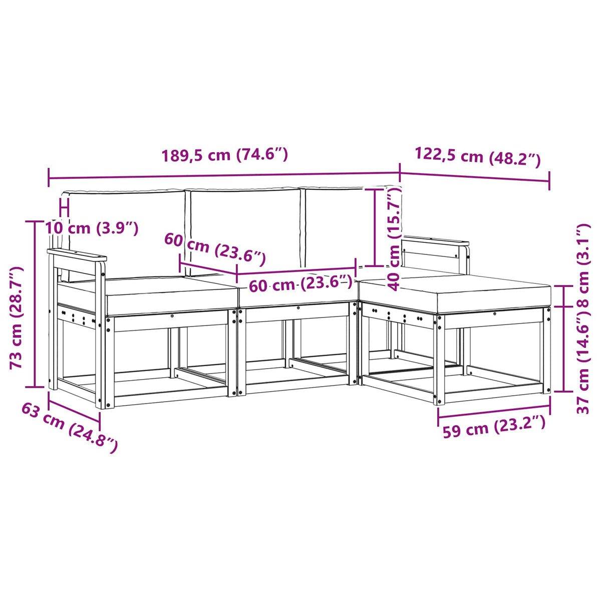 Set vanjskih sofa s jastukom 4 pcs Prirodna i bež