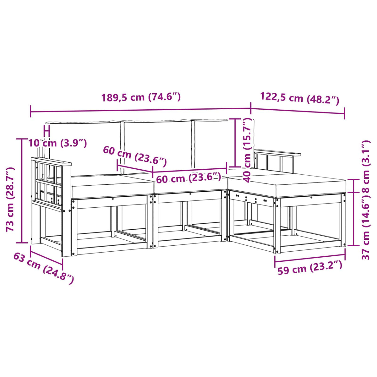 Set vanjskih sofa s jastukom 4 pcs Prirodna i krem