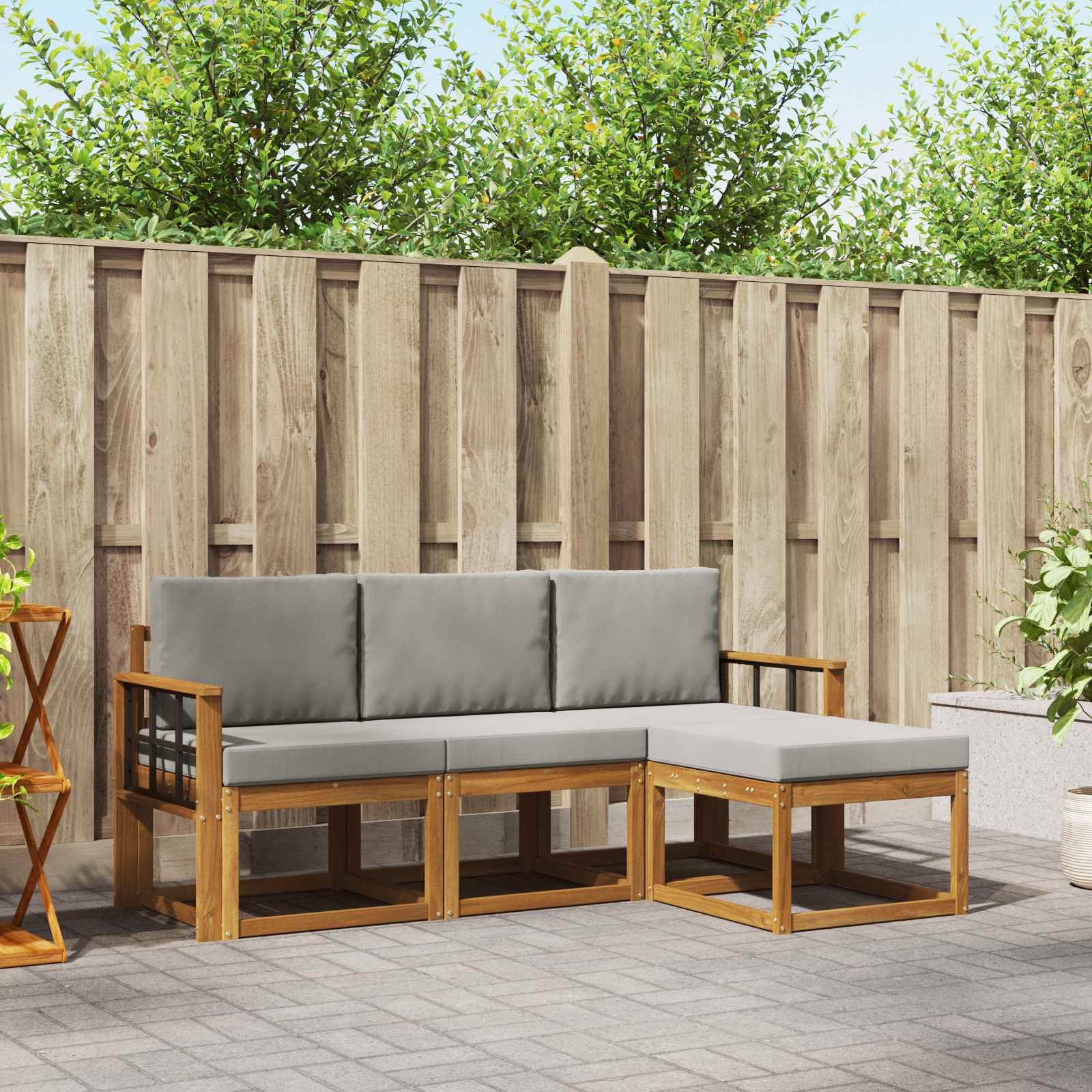 Set vanjskih sofa s jastukom 4 pcs Prirodna i svijetlo siva