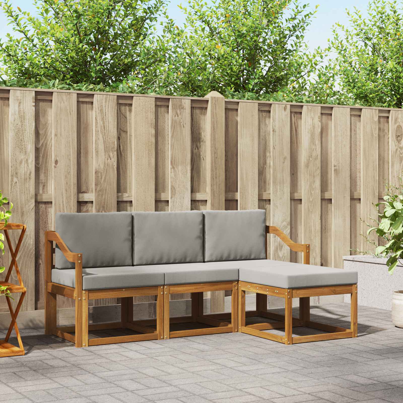 Set vanjskih sofa s jastukom 4 pcs Prirodna i svijetlo siva