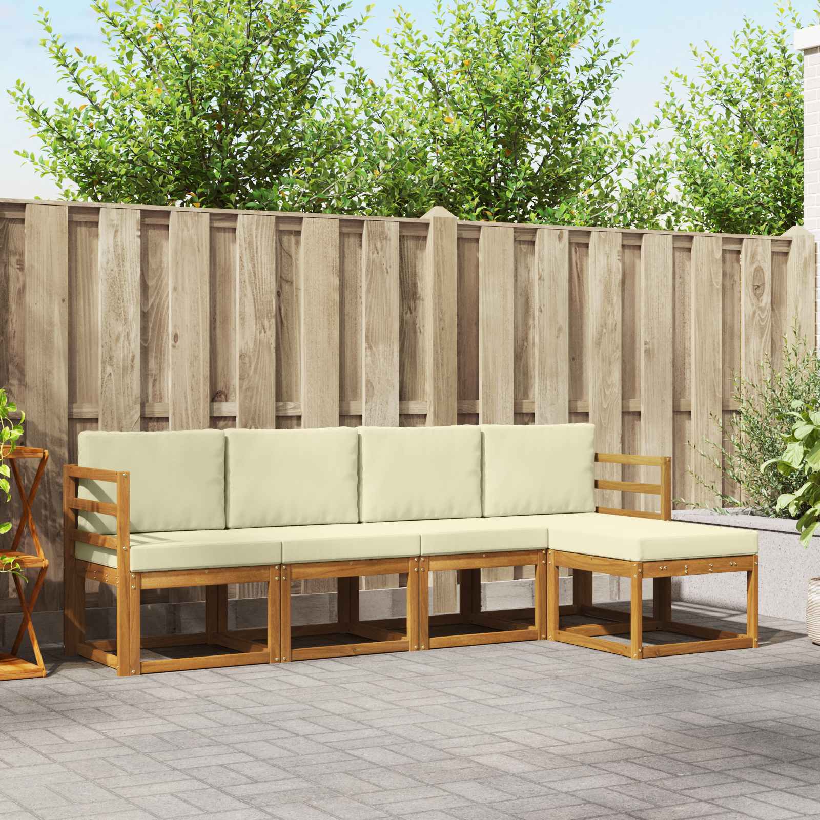 Set vanjskih sofa 5 pcs Prirodna i krem Čvrsto drvo akacije