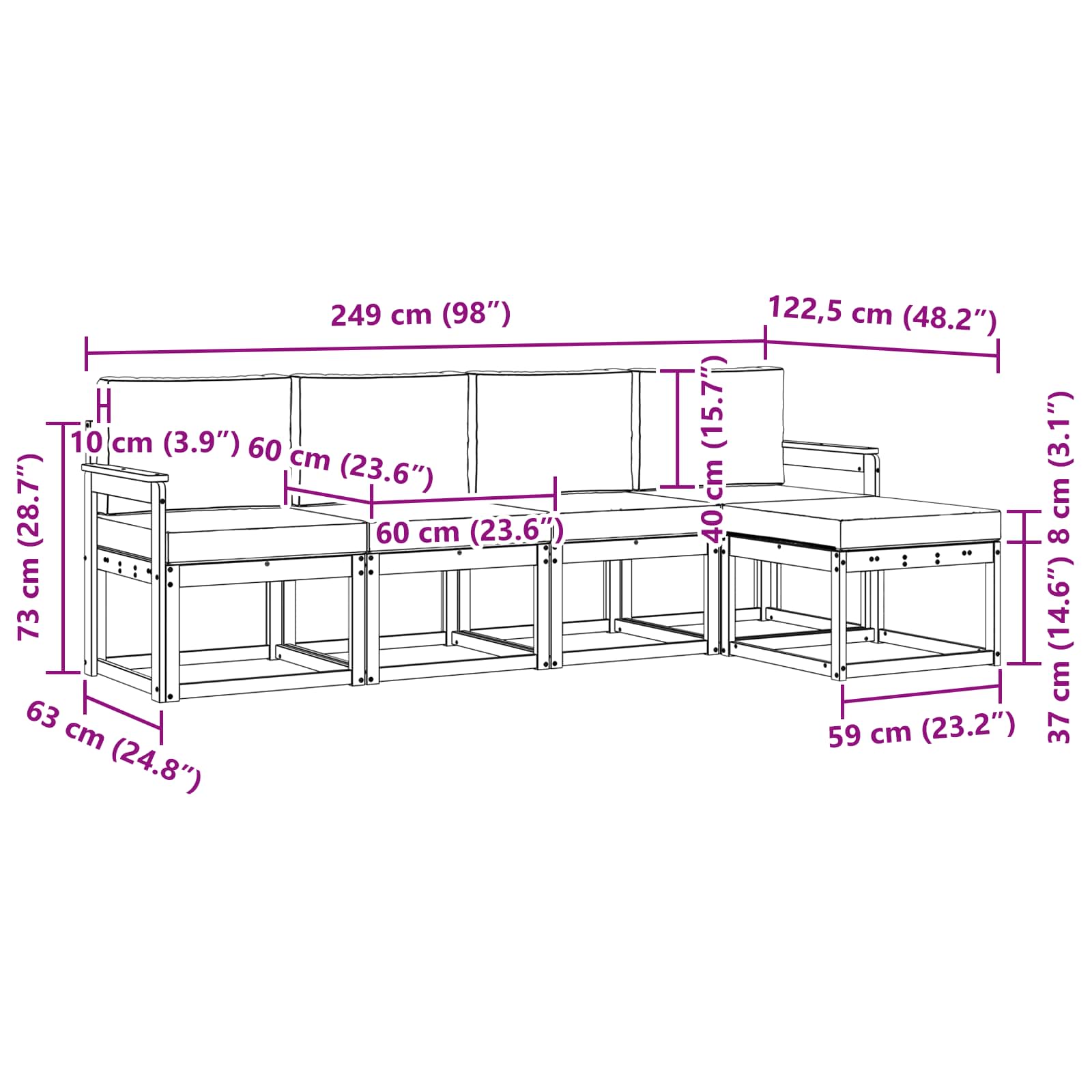 Set vanjskih sofa 5 pcs Prirodna i krem Čvrsto drvo akacije