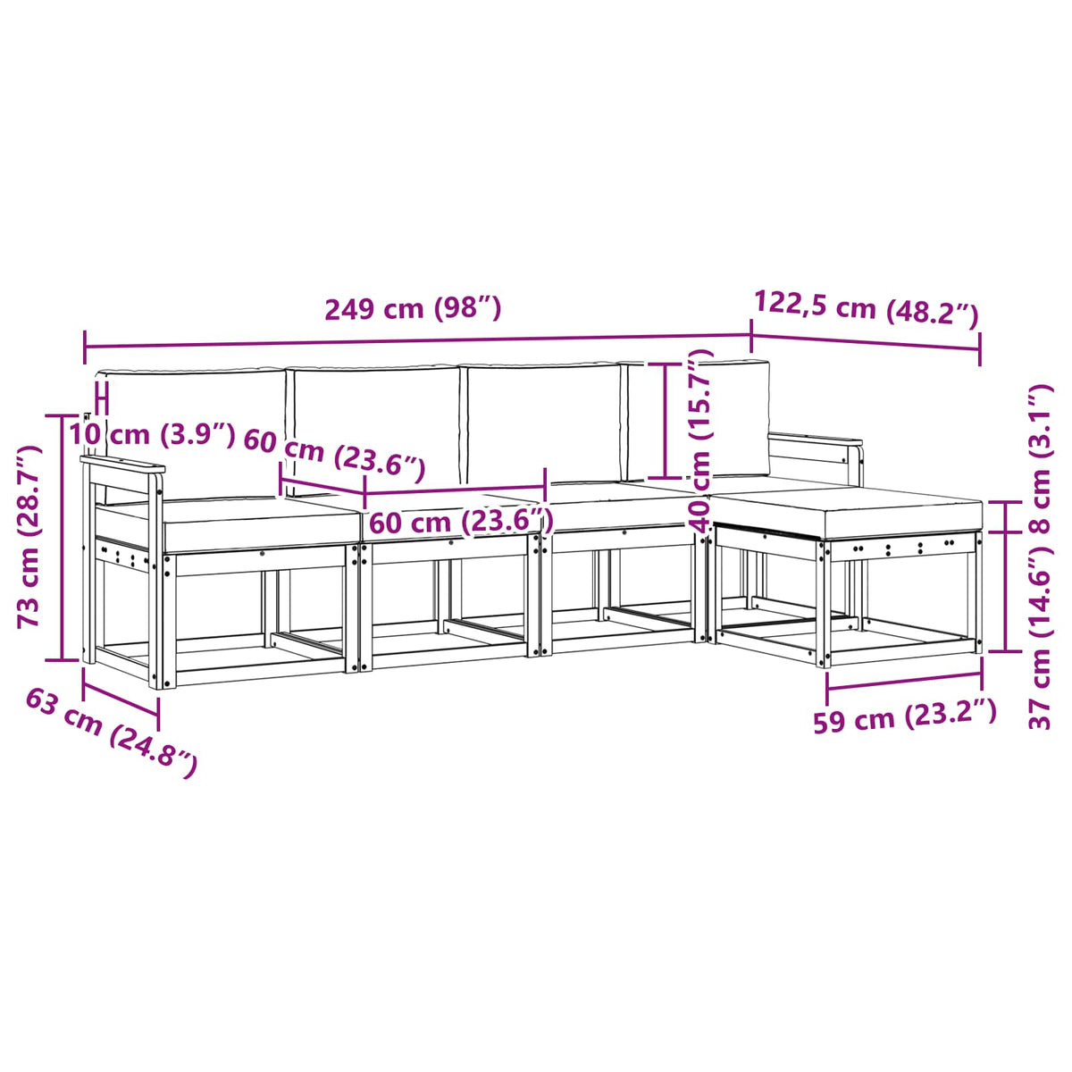 Set vanjskih sofa 5 pcs Prirodna i antracit Čvrsto drvo akacije