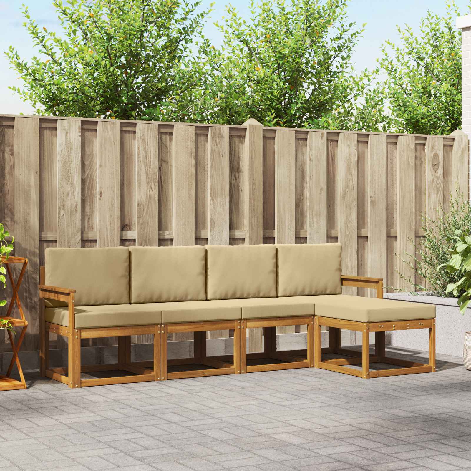 Set vanjskih sofa 5 pcs Prirodna i bež Čvrsto drvo akacije