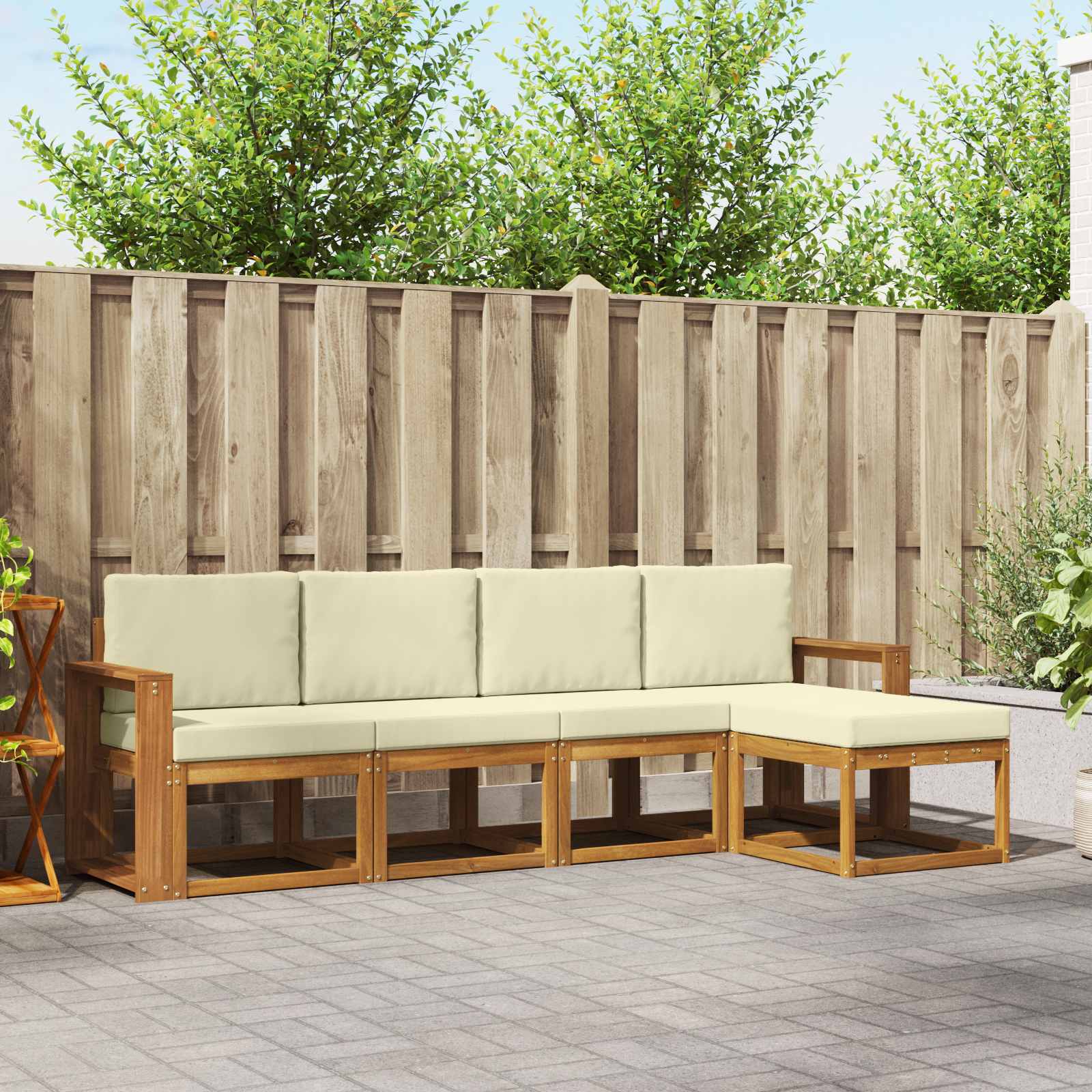Set vanjskih sofa 5 pcs Prirodna i krem Čvrsto drvo akacije