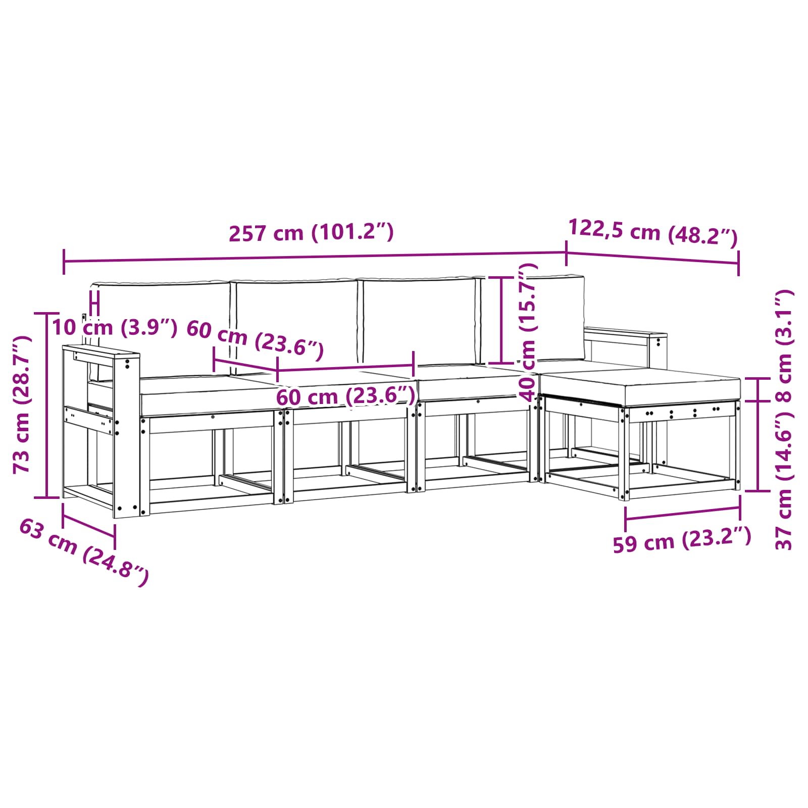 Set vanjskih sofa 5 pcs Prirodna i krem Čvrsto drvo akacije