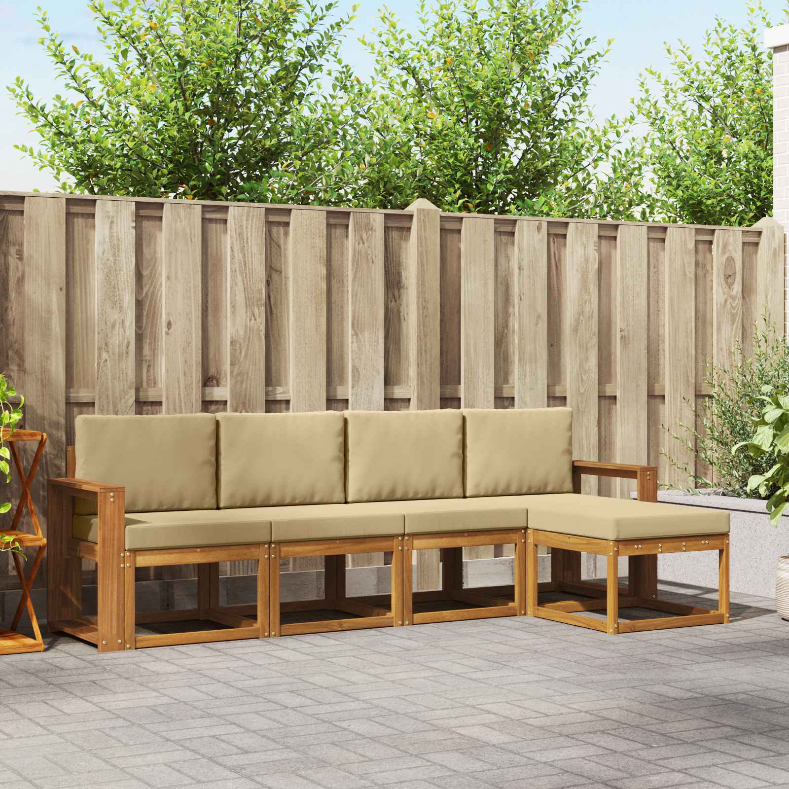Set vanjskih sofa 5 pcs Prirodna i bež Čvrsto drvo akacije
