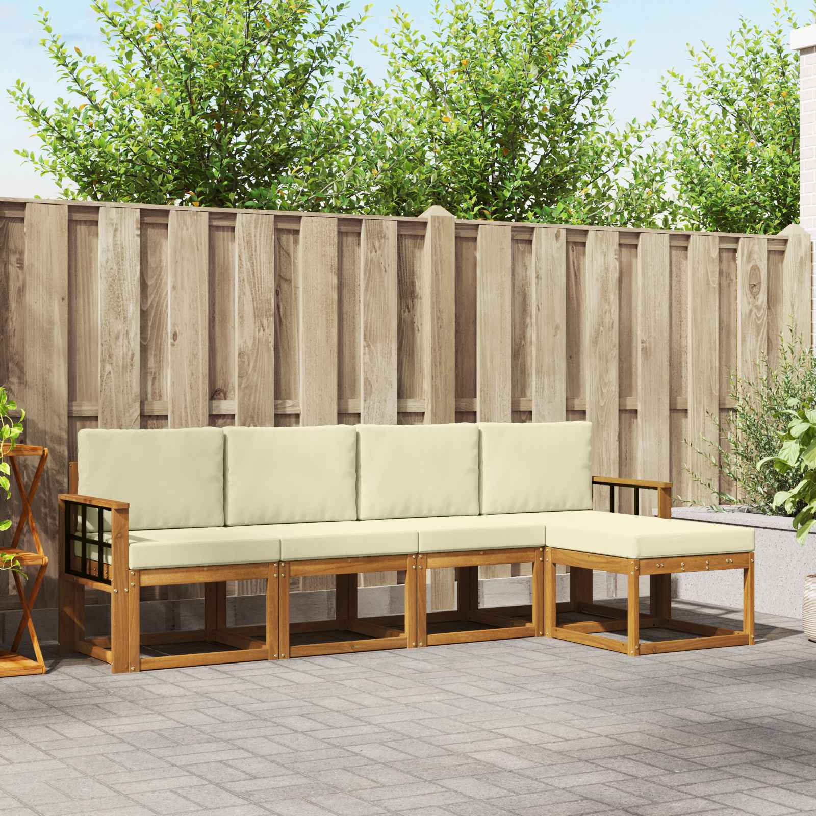 Set vanjskih sofa 5 pcs Prirodna i krem Čvrsto drvo akacije