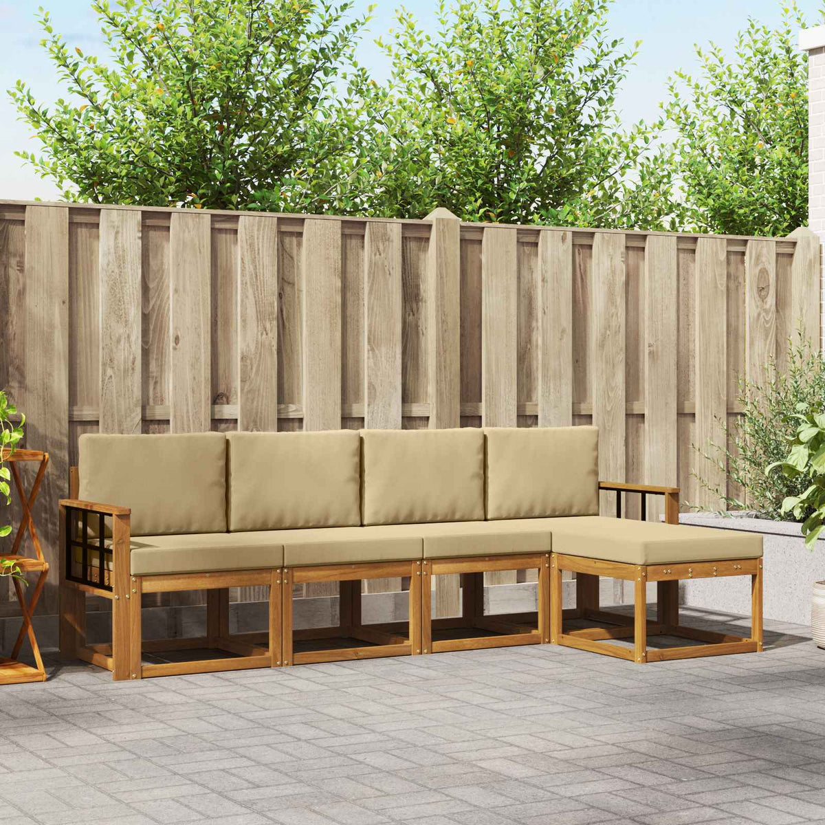 Set vanjskih sofa 5 pcs Prirodna i bež Čvrsto drvo akacije