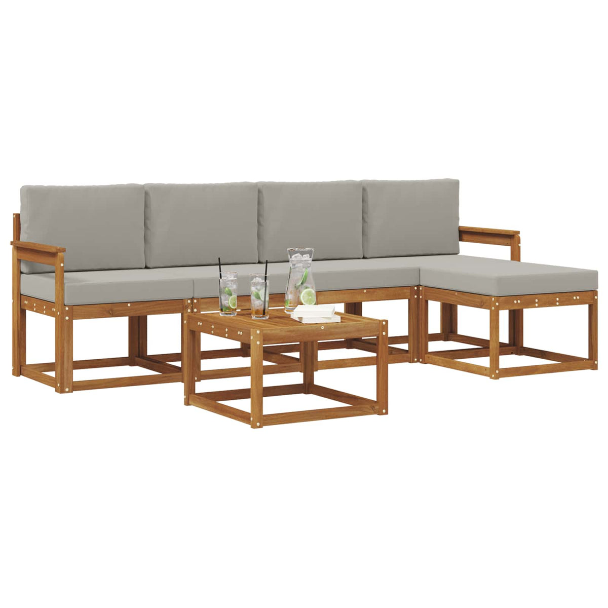 Set vanjskih sofa 6 kom. Prirodna i svijetlo siva