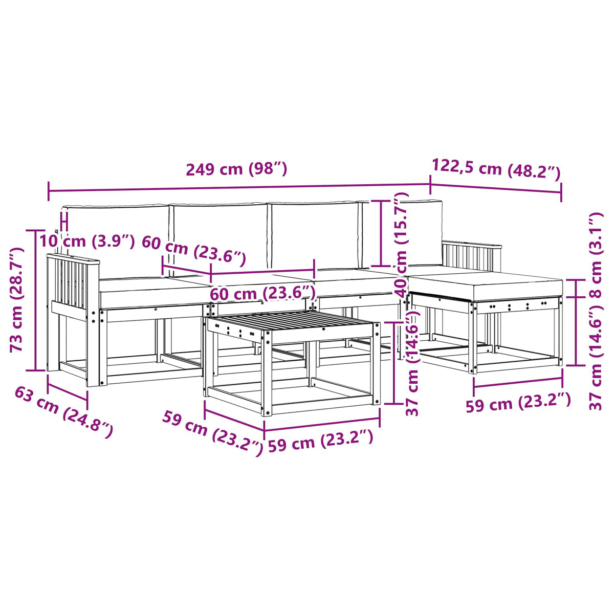 Set vanjskih sofa 6 kom. Prirodna i krem