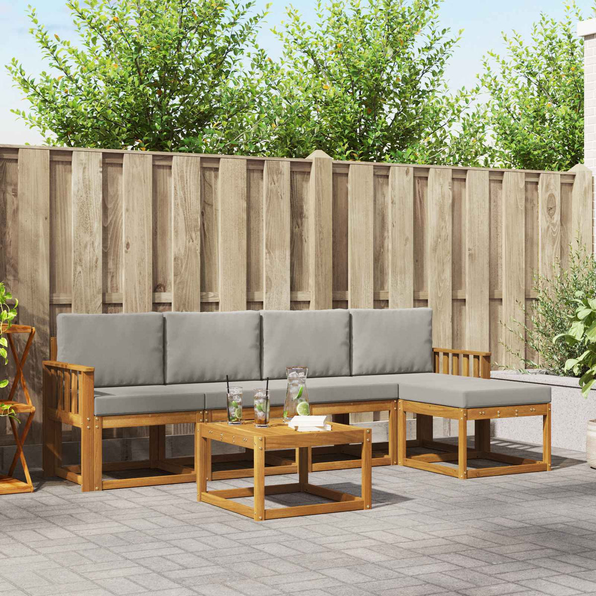 Set vanjskih sofa 6 kom. Prirodna i svijetlo siva