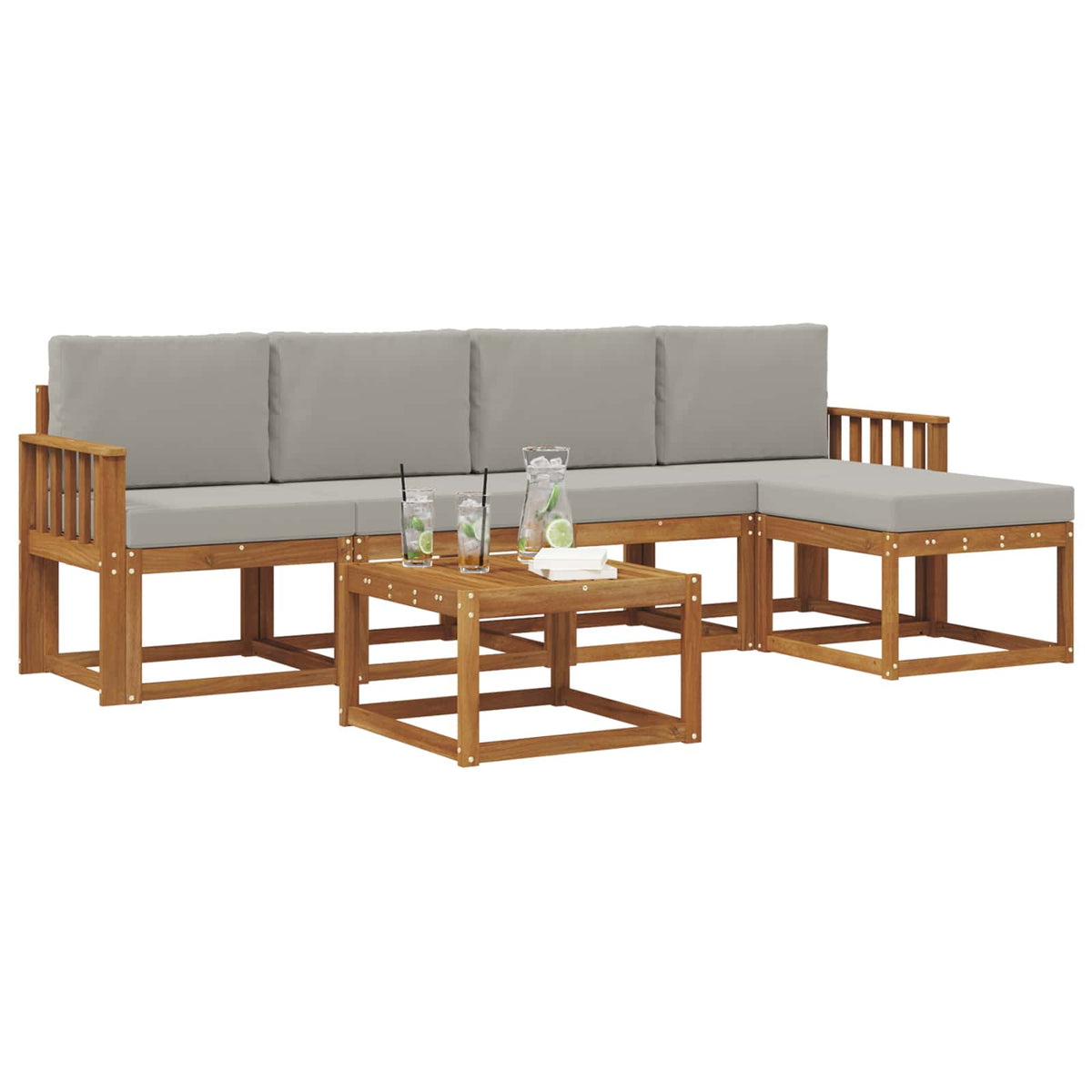 Set vanjskih sofa 6 kom. Prirodna i svijetlo siva