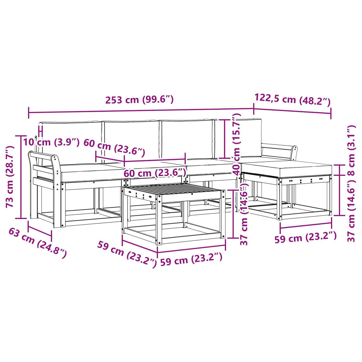 Set vanjskih sofa 6 kom. Prirodna i svijetlo siva