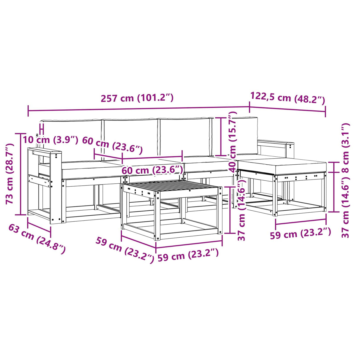 Set vanjskih sofa 6 kom. Prirodna i bež
