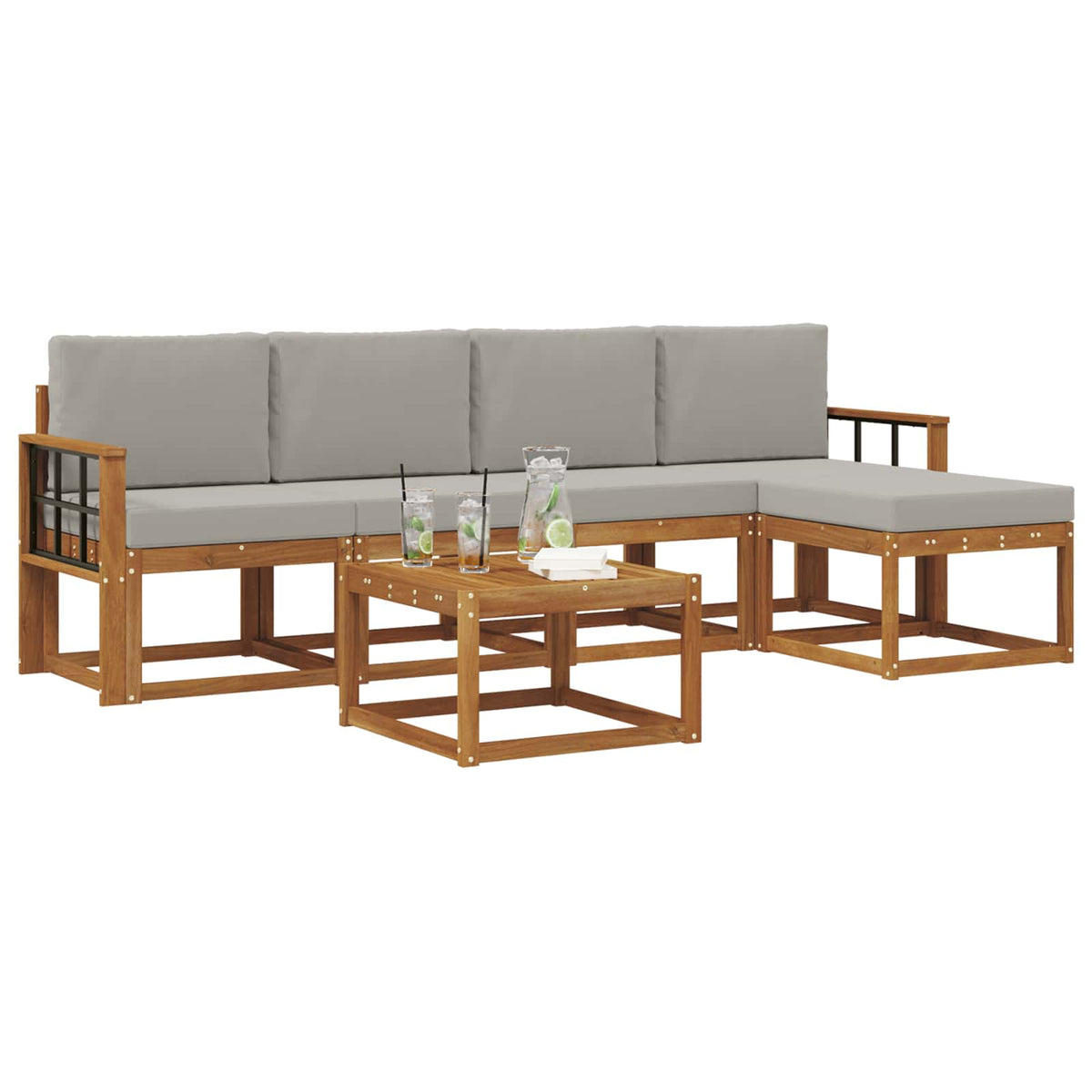 Set vanjskih sofa 6 kom. Prirodna i svijetlo siva