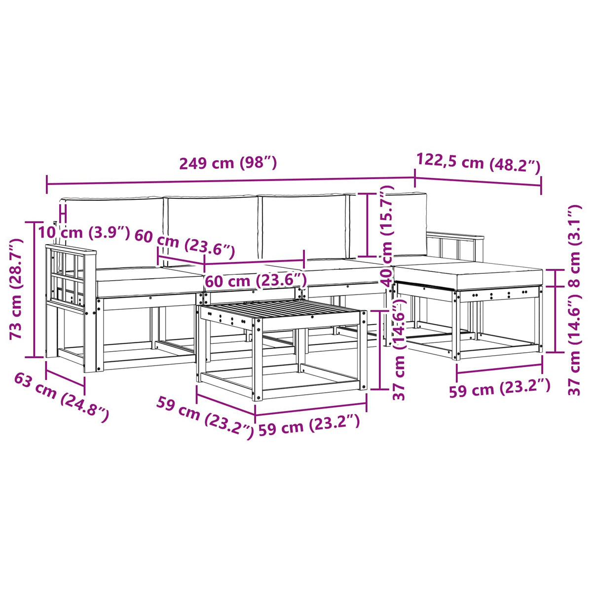 Set vanjskih sofa 6 kom. Prirodna i bež