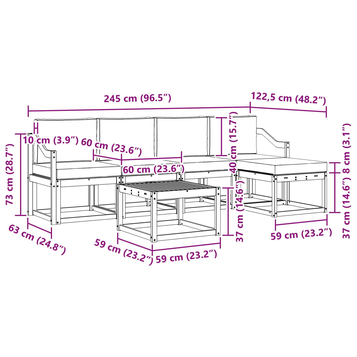 Set vanjskih sofa 6 kom. Prirodna i krem