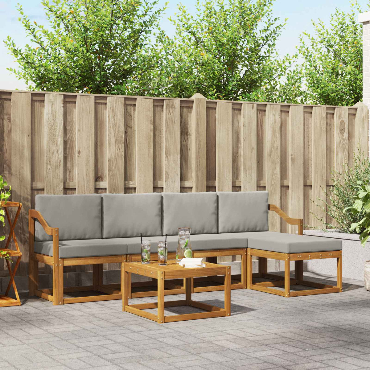 Set vanjskih sofa 6 kom. Prirodna i svijetlo siva