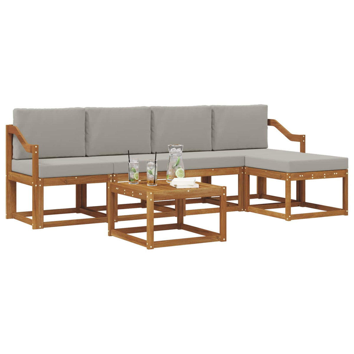 Set vanjskih sofa 6 kom. Prirodna i svijetlo siva