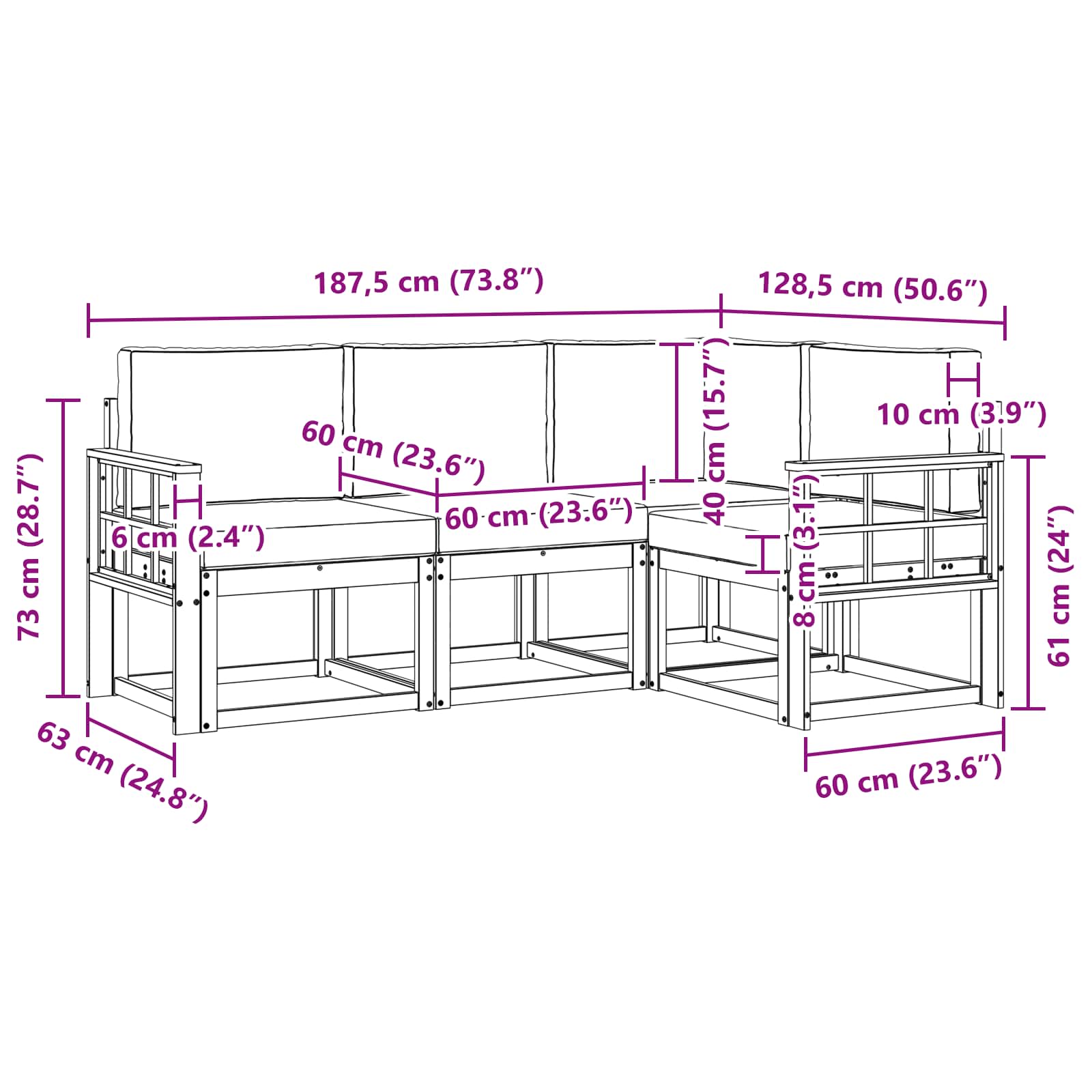Set vanjskih sofa s jastukom 4 pcs Prirodna i bež