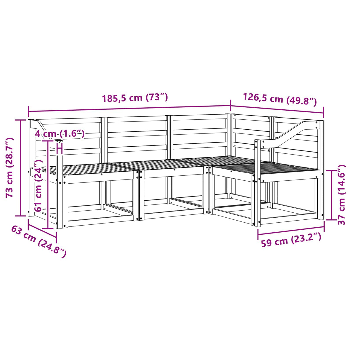 Set vanjskih sofa 4 pcs Prirodna Čvrsto drvo akacije