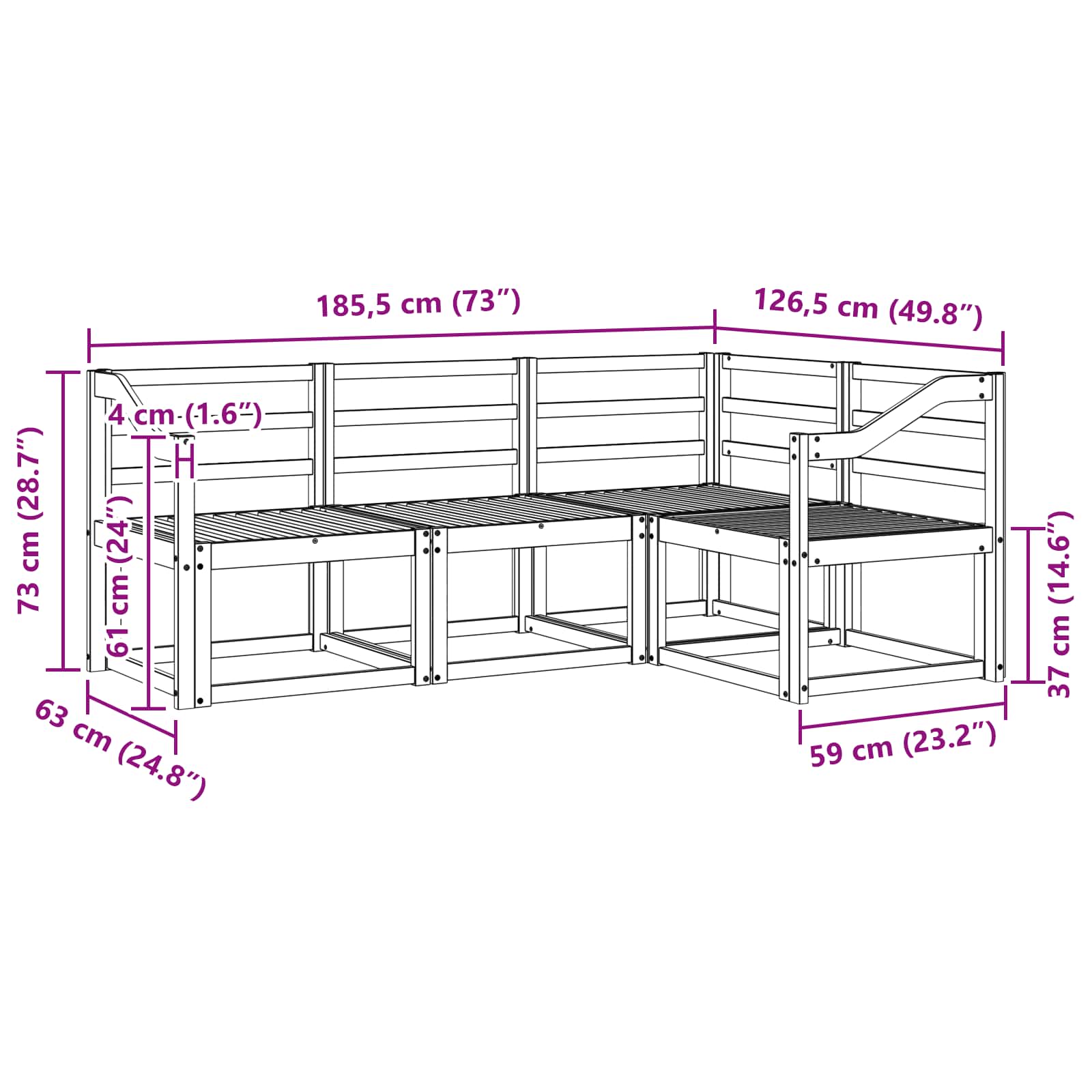 Set vanjskih sofa 4 pcs Prirodna Čvrsto drvo akacije