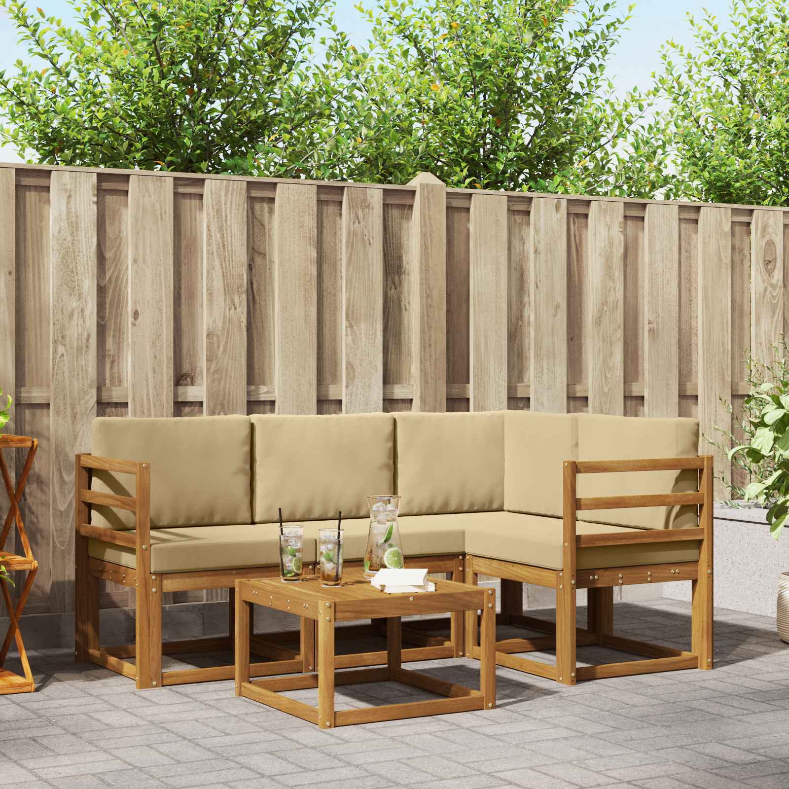 Set vanjskih sofa s jastukom 5 pcs Prirodna i bež