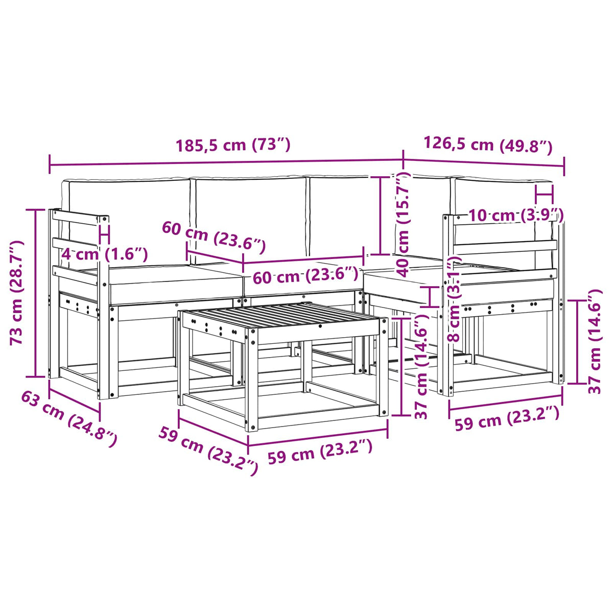 Set vanjskih sofa s jastukom 5 pcs Prirodna i bež