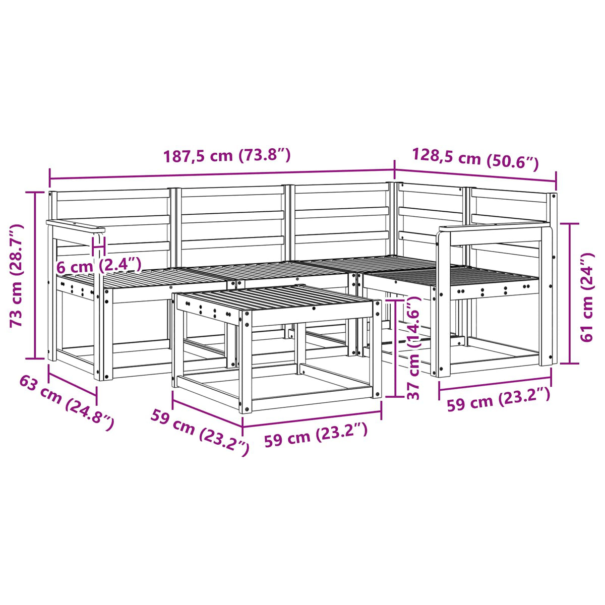 Set vanjskih sofa 5 pcs Prirodna Čvrsto drvo akacije