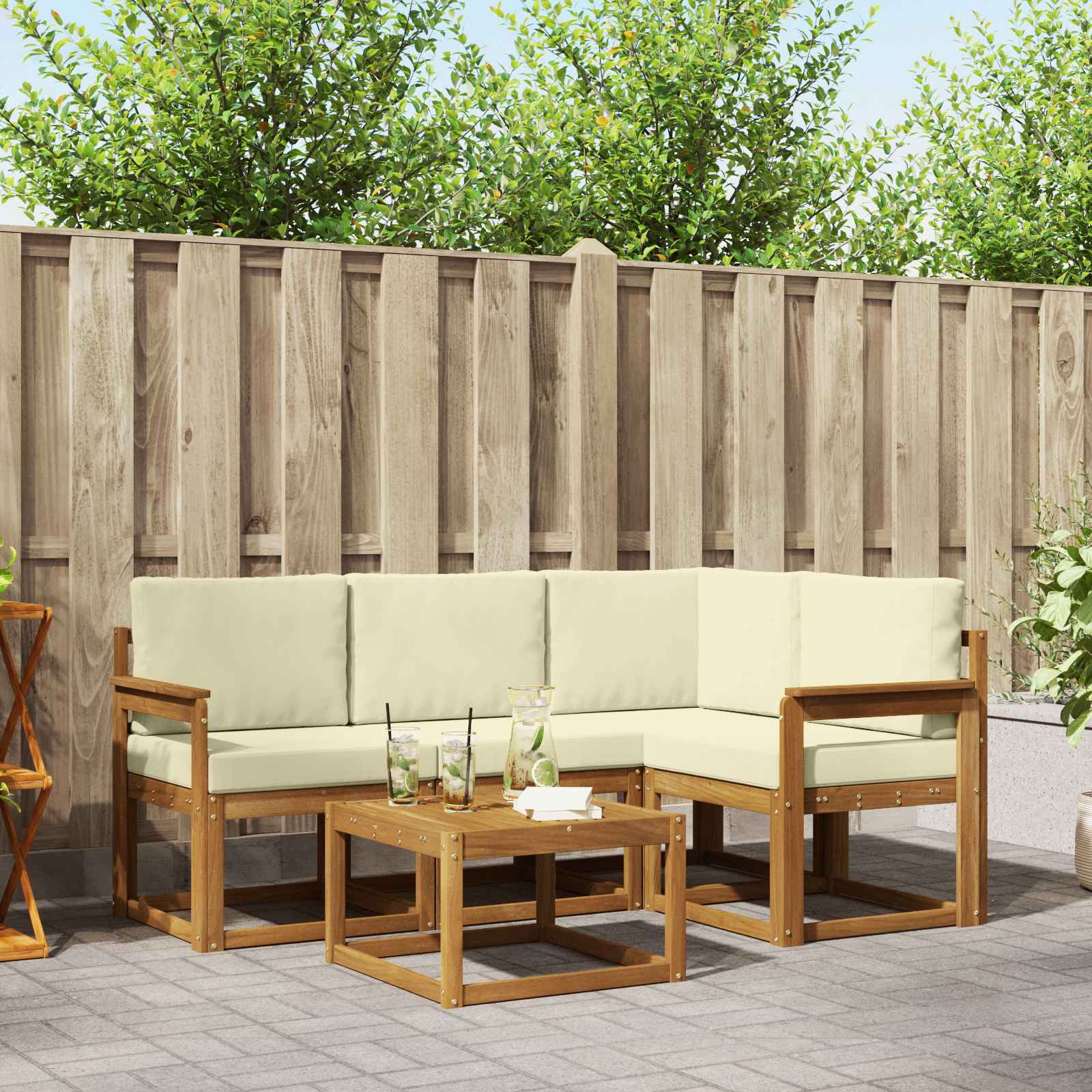 Set vanjskih sofa 5 kom. Prirodna i krem