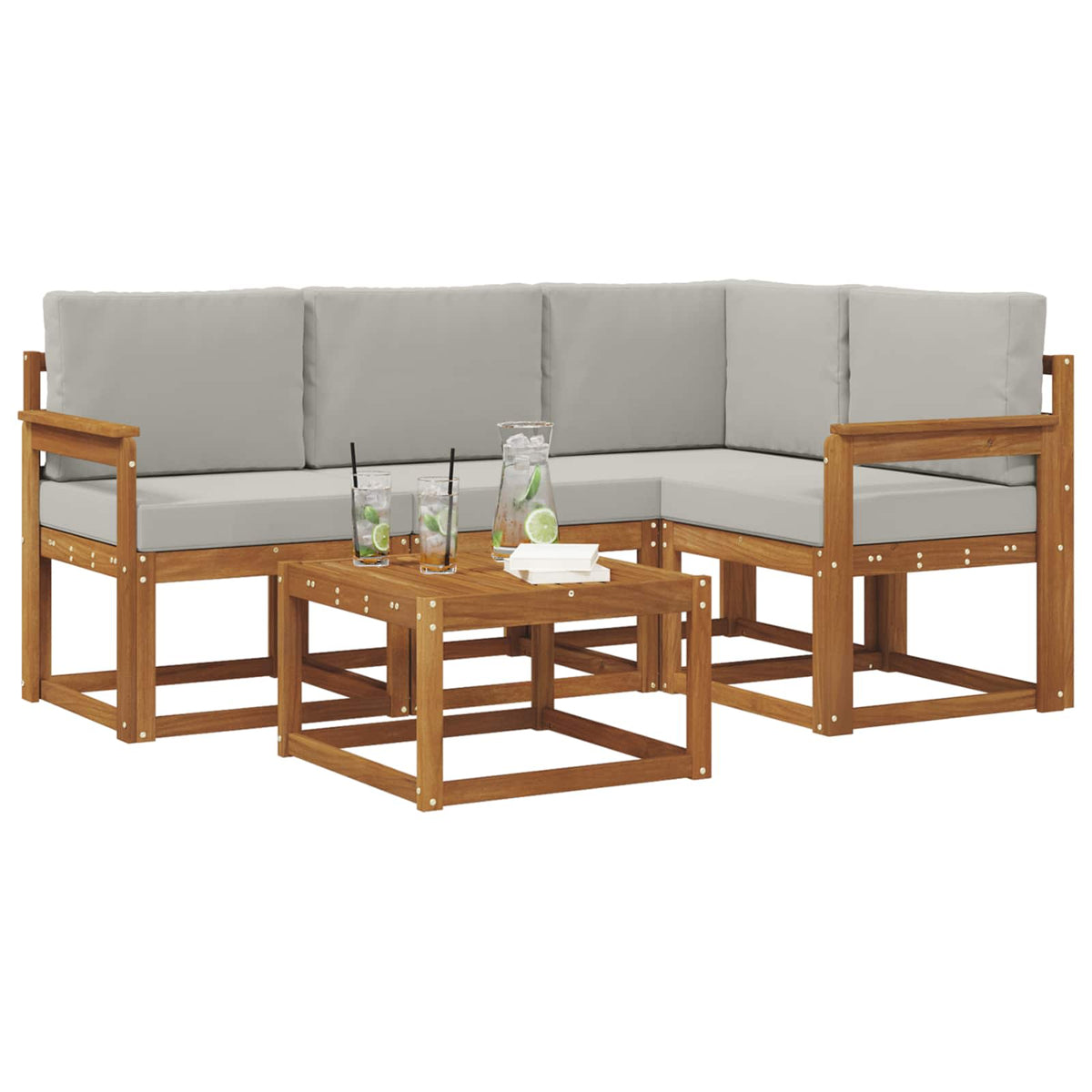 Set vanjskih sofa 5 kom. Prirodna i svjetlosiva