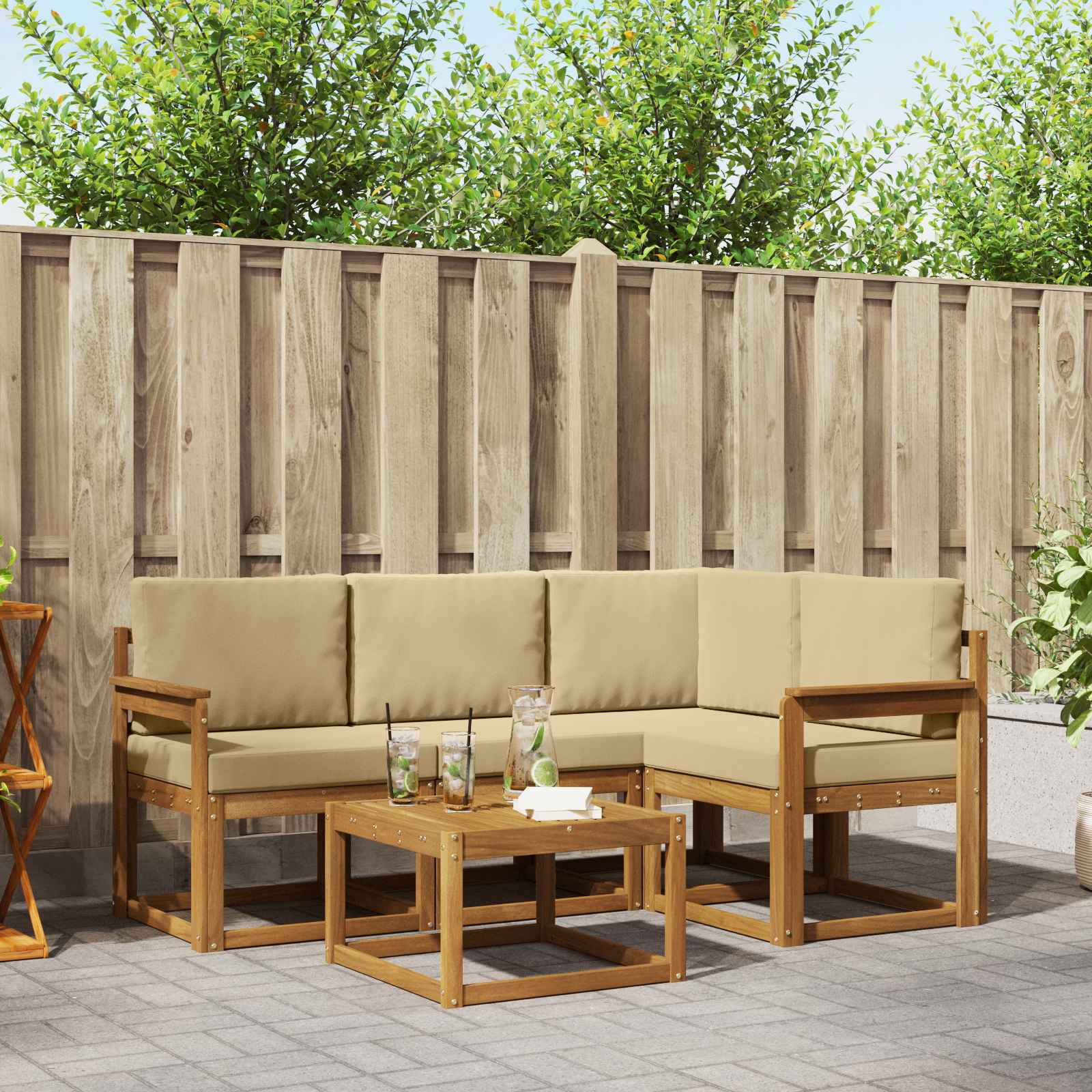 Set vanjskih sofa s jastukom 5 pcs Prirodna i bež