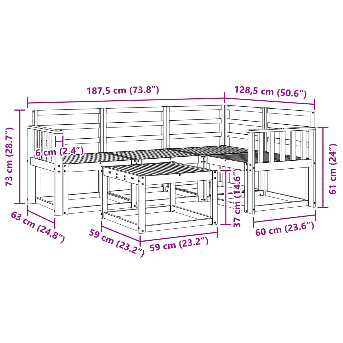 Set vanjskih sofa 5 pcs Prirodna Čvrsto drvo akacije