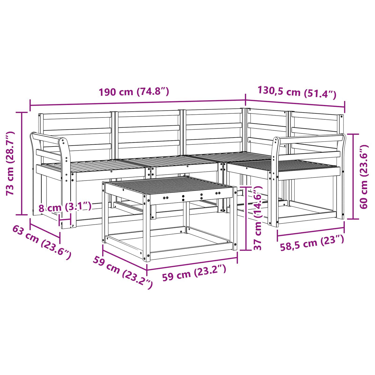 Set vanjskih sofa 5 pcs Prirodna Čvrsto drvo akacije