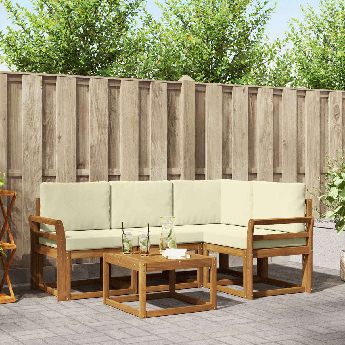 Set vanjskih sofa 5 kom. Prirodna i krem