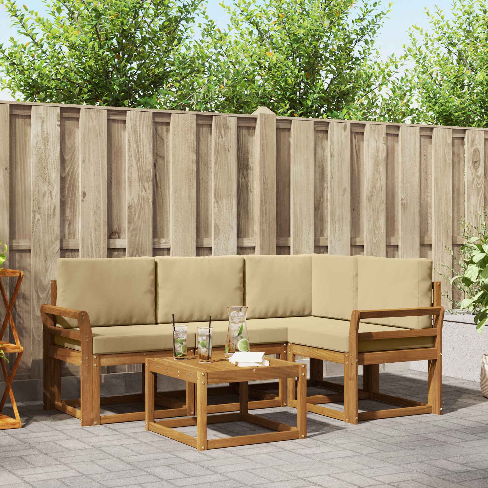 Set vanjskih sofa s jastukom 5 pcs Prirodna i bež