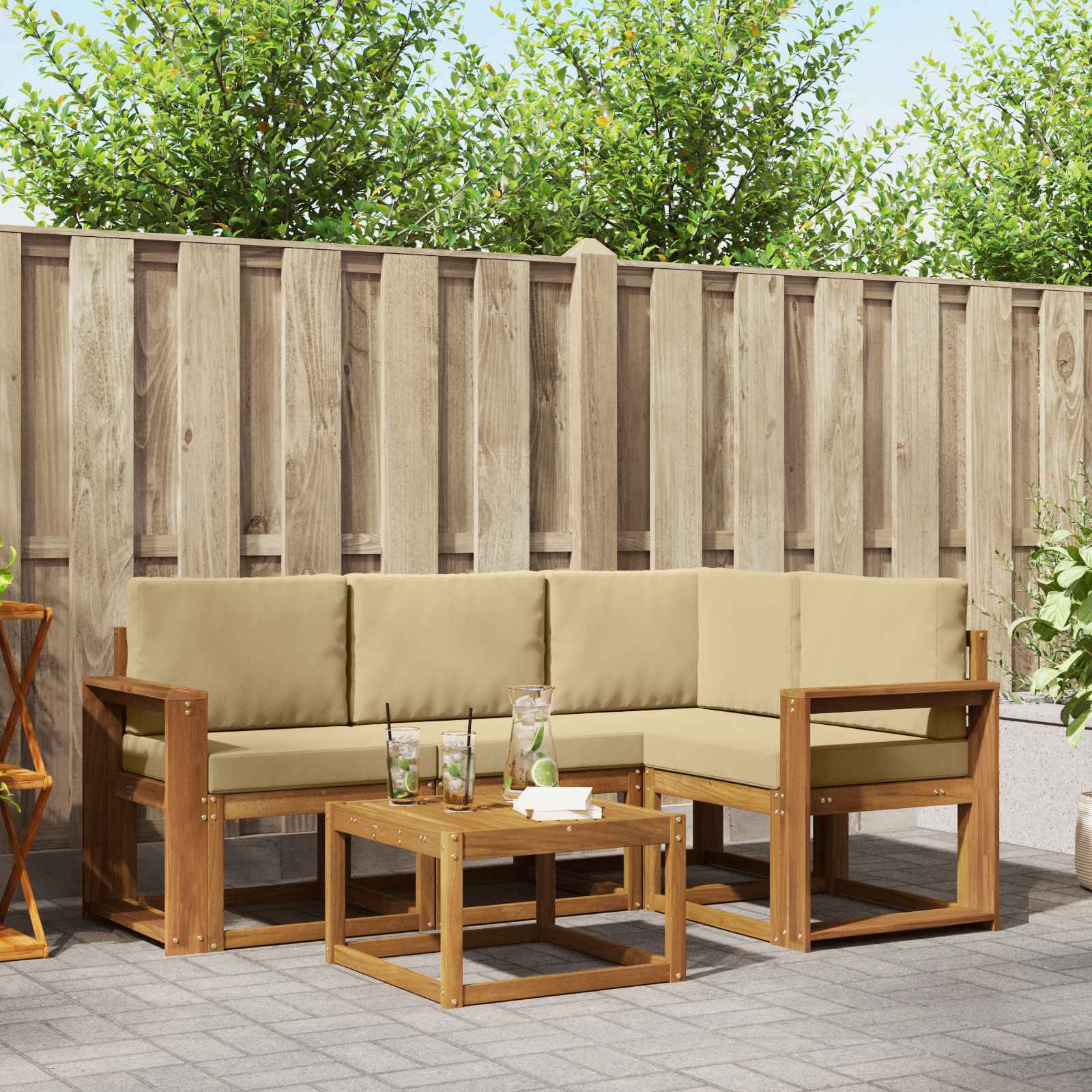 Set vanjskih sofa s jastukom 5 pcs Prirodna i bež