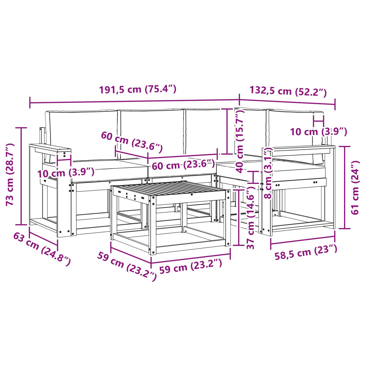 Set vanjskih sofa s jastukom 5 pcs Prirodna i bež