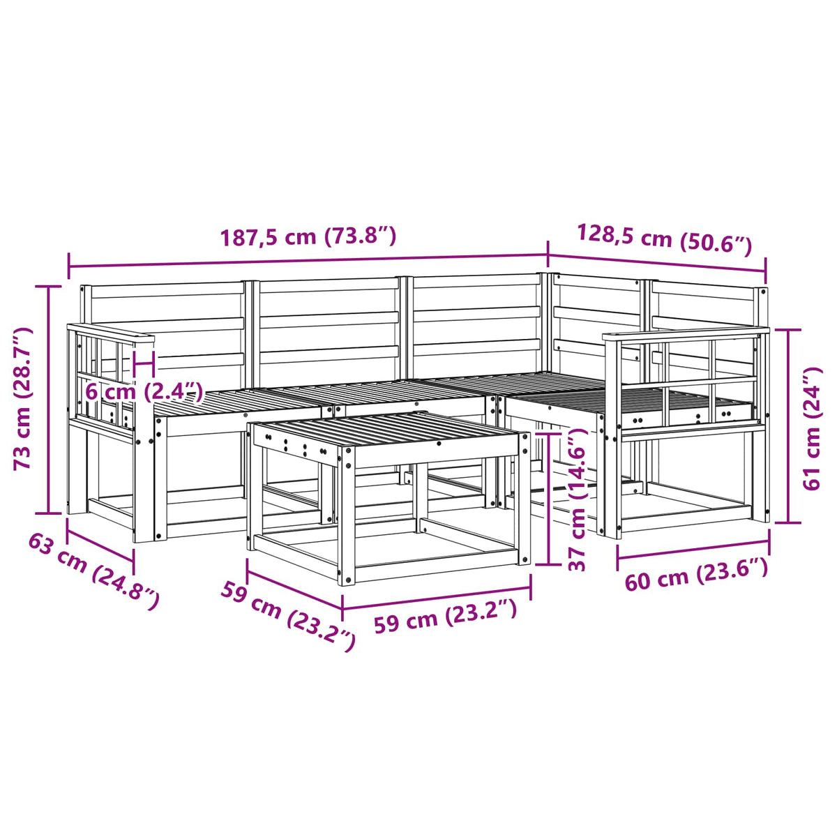 Set vanjskih sofa 5 pcs Prirodna Čvrsto drvo akacije