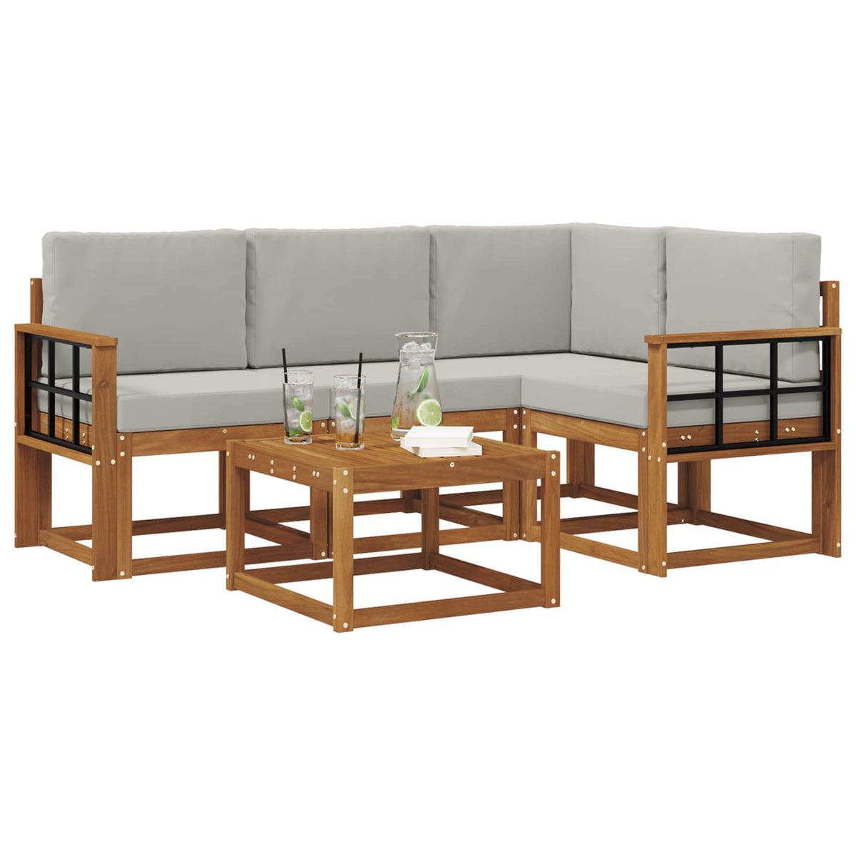 Set vanjskih sofa 5 kom. Prirodna i svjetlosiva