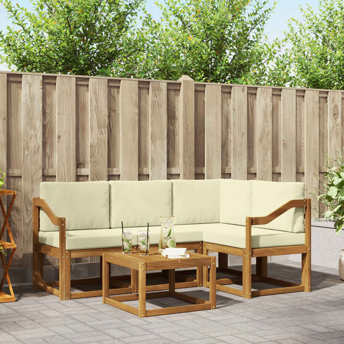 Set vanjskih sofa 5 kom. Prirodna i krem