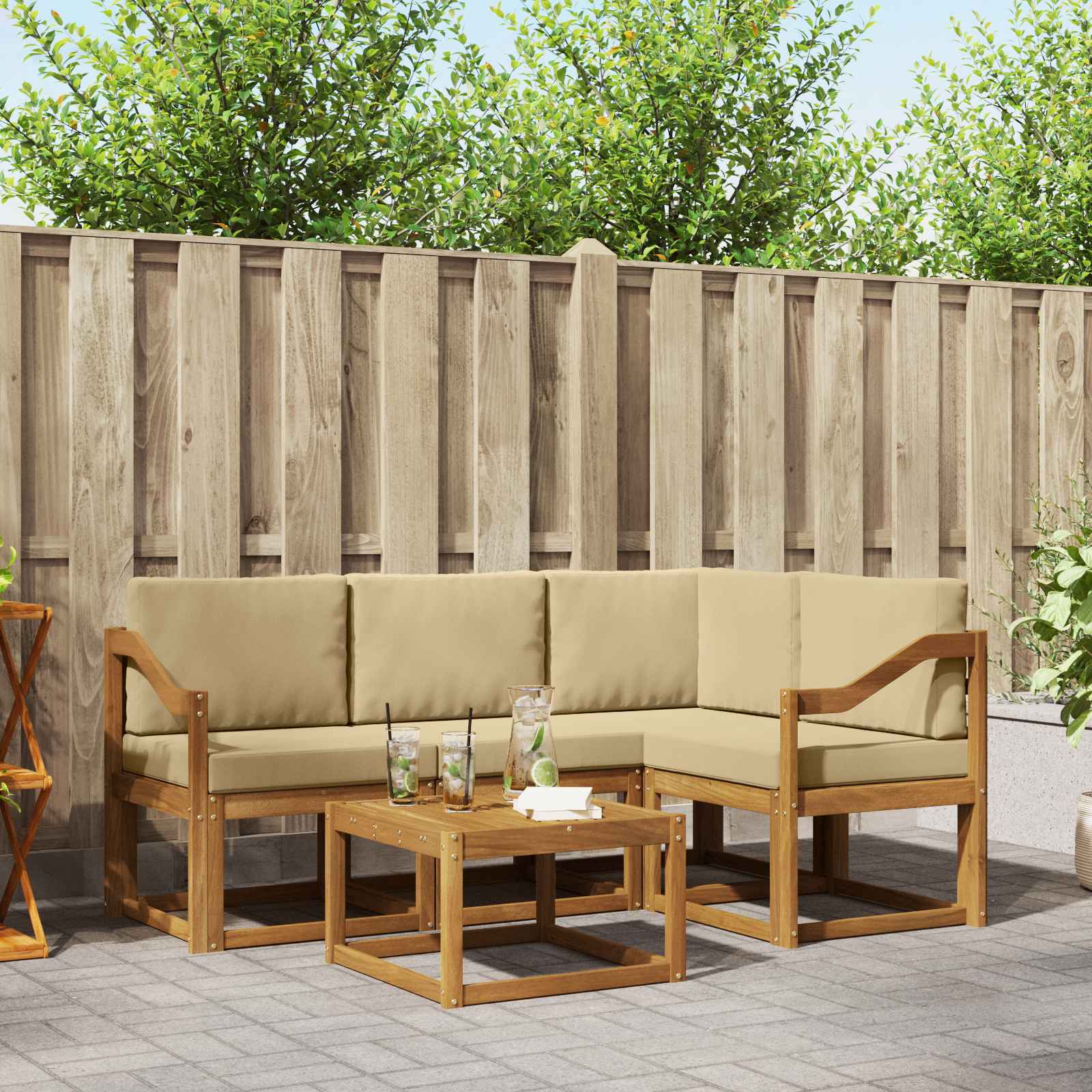 Set vanjskih sofa s jastukom 5 pcs Prirodna i bež
