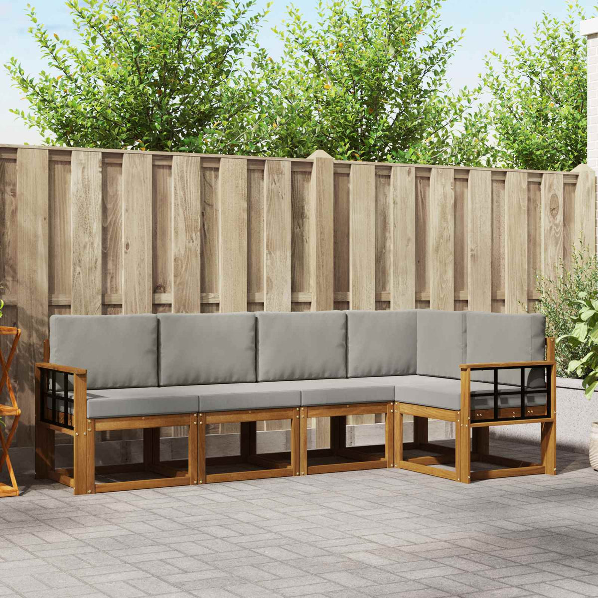 Set vanjskih sofa 5 kom. Prirodna i svijetlo siva