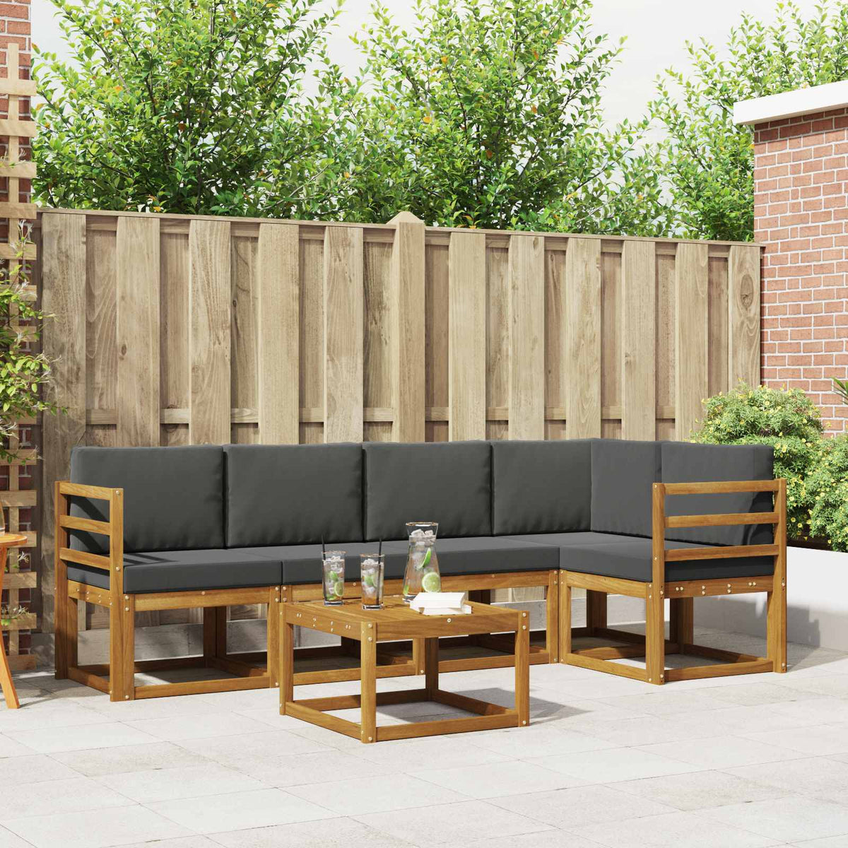 Set vanjskih sofa 6 kom. Prirodna i antracit